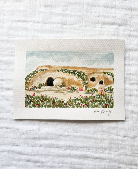 "You Left The Grave Behind You" Original Watercolor (The Garden Tomb)