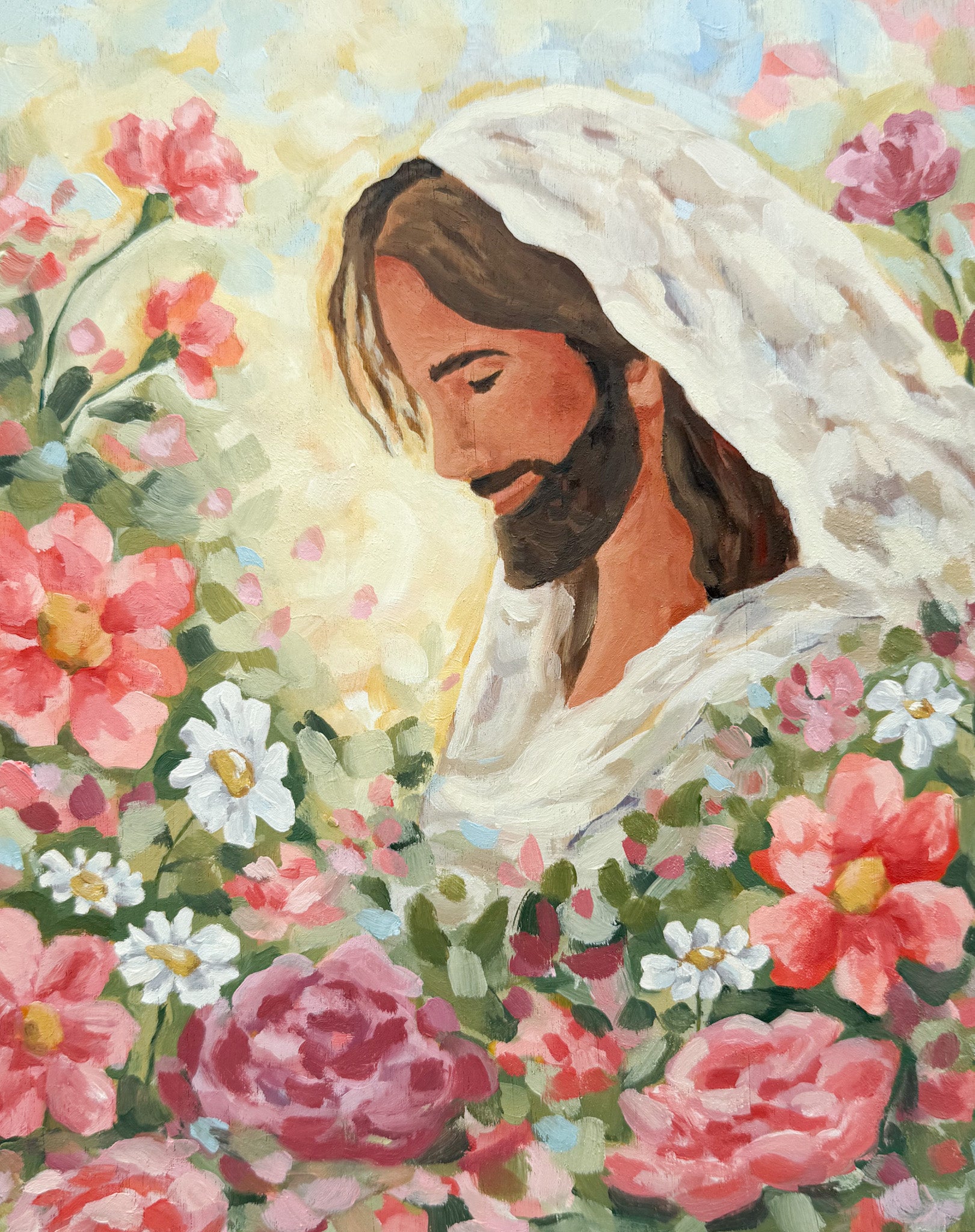 "Among The Flowers" Original Oil Painting (floating frame included)