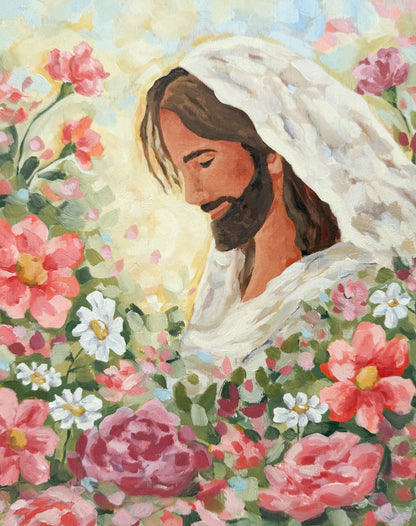 "Among The Flowers" Original Oil Painting (floating frame included)